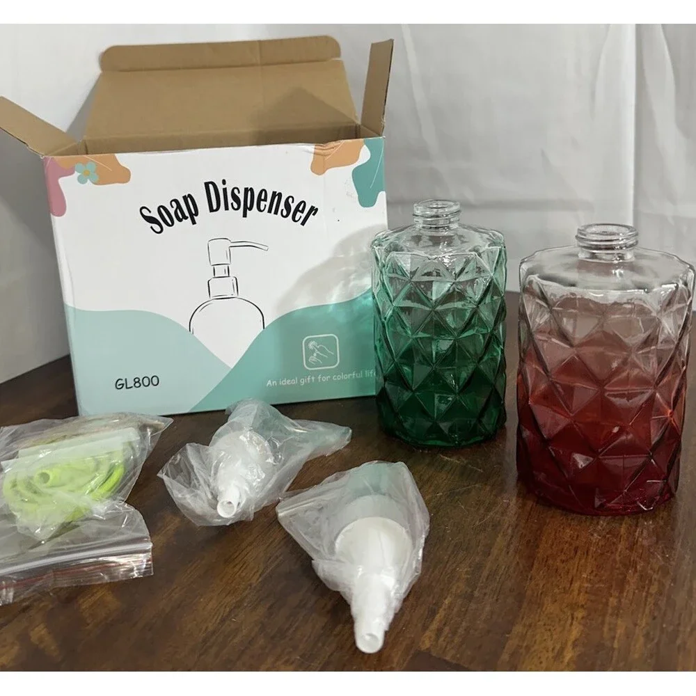 SVAVO Glass Soap Dispenser 2 Pack 10.5oz Gradient Green Red GL800 w/ Pumps